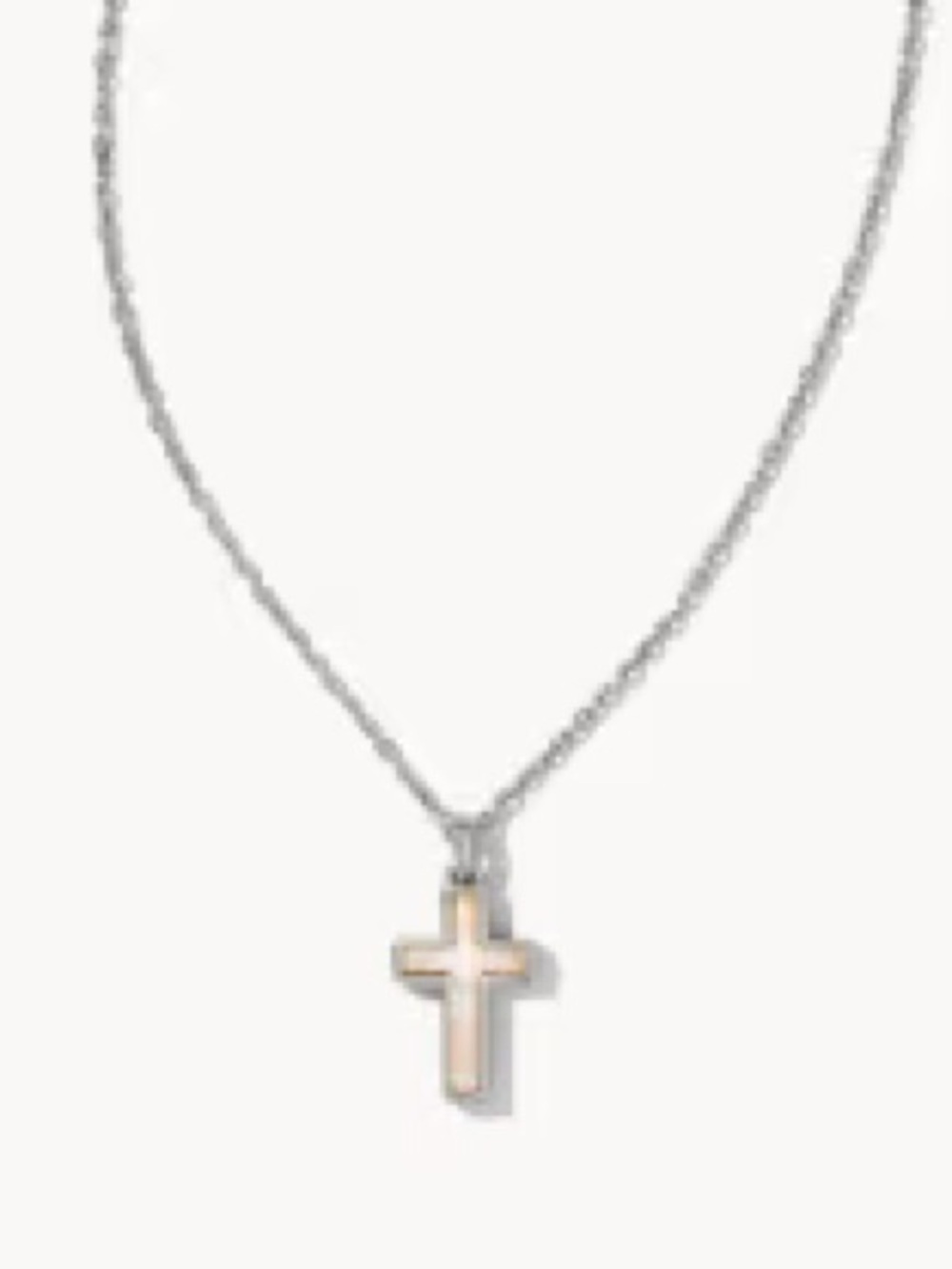 Cross Silver Pendant Necklace in White Lab Grown Opal NWOT